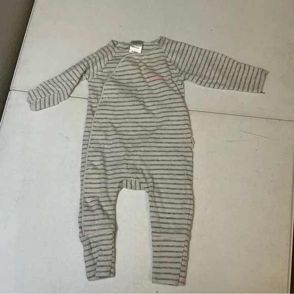 Bonds Baby Grey Marle Stripe Cosysuit Snap 0-3M EUC - Picture 1 of 4